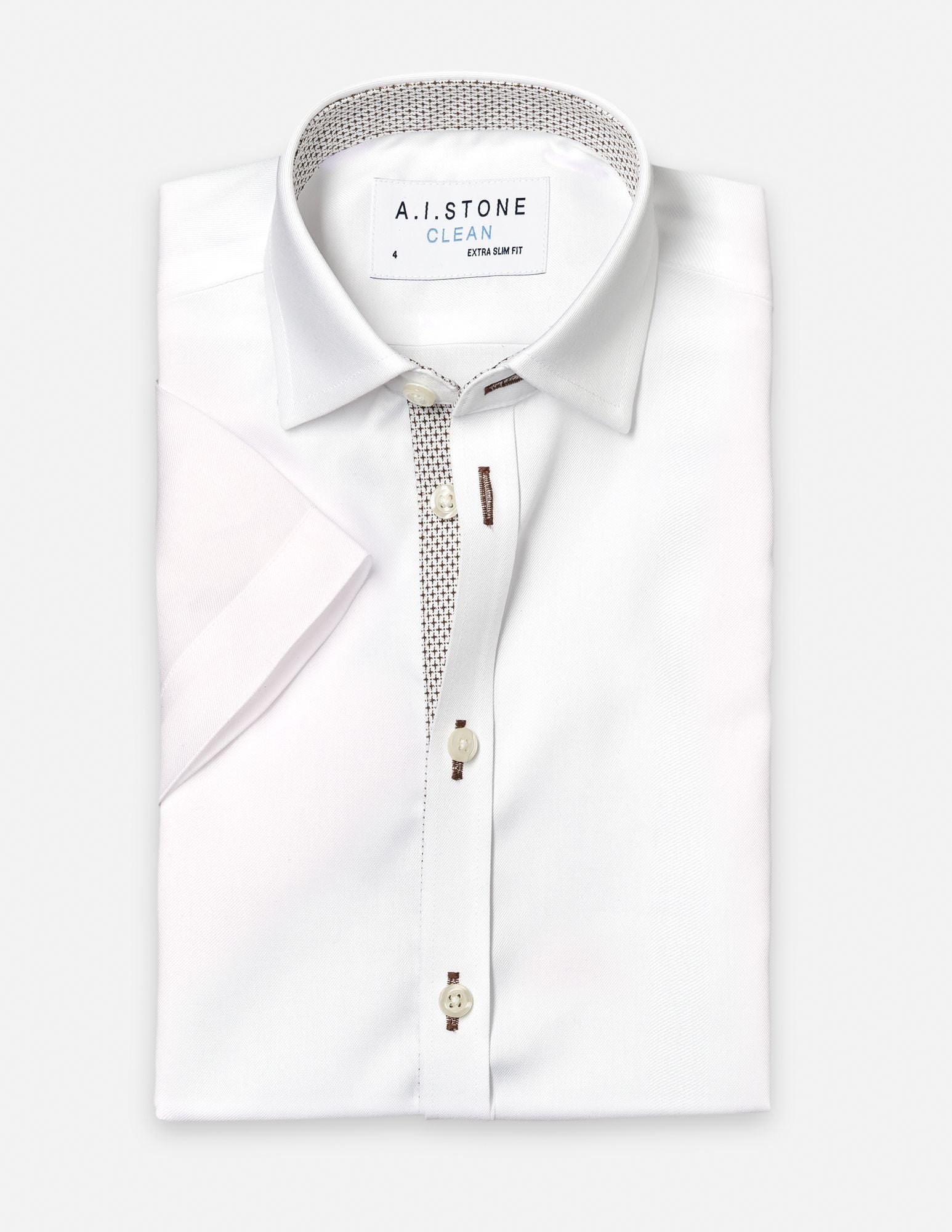 CLEAN Boy Twill NON IRON Cutaway Collar Shirt Short Sleeves With Espresso Contrast Fabric CLEAN Boy Twill NON IRON Cutaway Collar Shirt Short Sleeves With Espresso Contrast Fabric