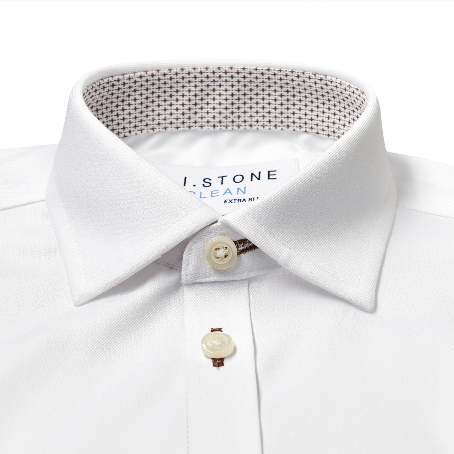 CLEAN Boy Twill NON IRON Cutaway Collar Shirt Short Sleeves With Espresso Contrast Fabric