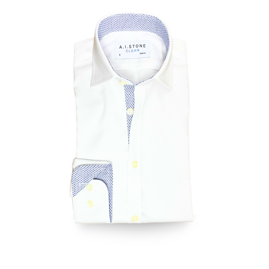 CLEAN Boys Twill NON IRON Cutaway Collar Shirt Long Sleeves with Royal Blue Contrast Fabric