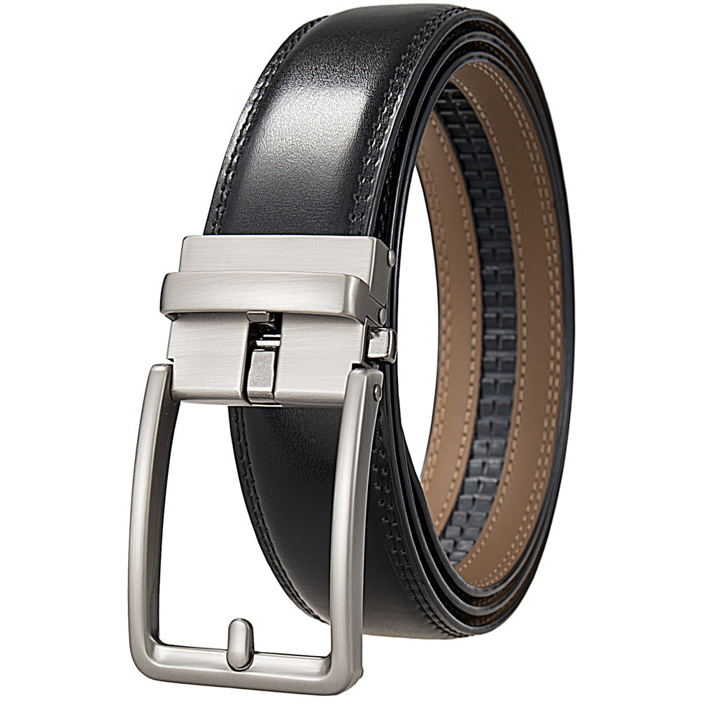 Mens Ratchet Track Belt – Smooth Leather with Matte Gunmetal Brushed Open Frame – Adjustable Fit