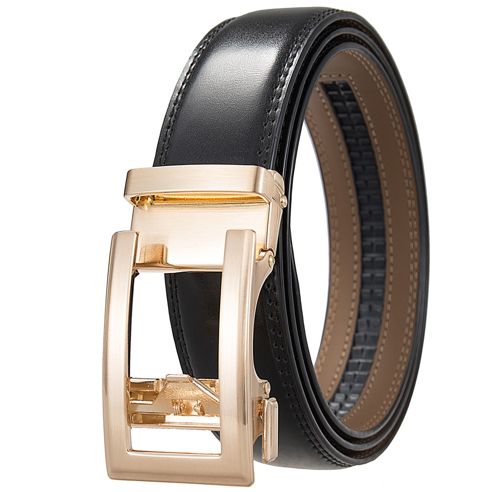 Mens Ratchet Track Belt – Smooth Leather with Gold Open Frame – Adjustable Fit