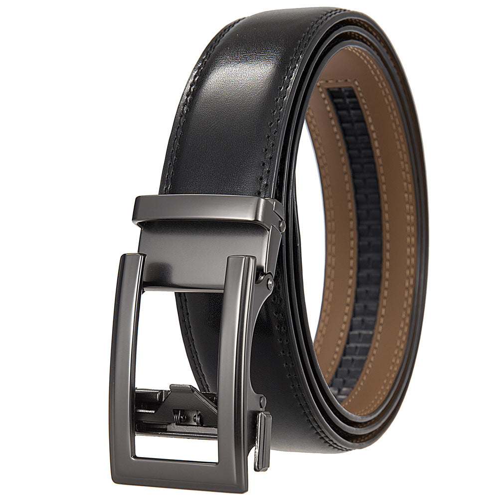 Mens Ratchet Track Belt – Smooth Leather with Matte Gunmetal Open Frame – Adjustable Fit
