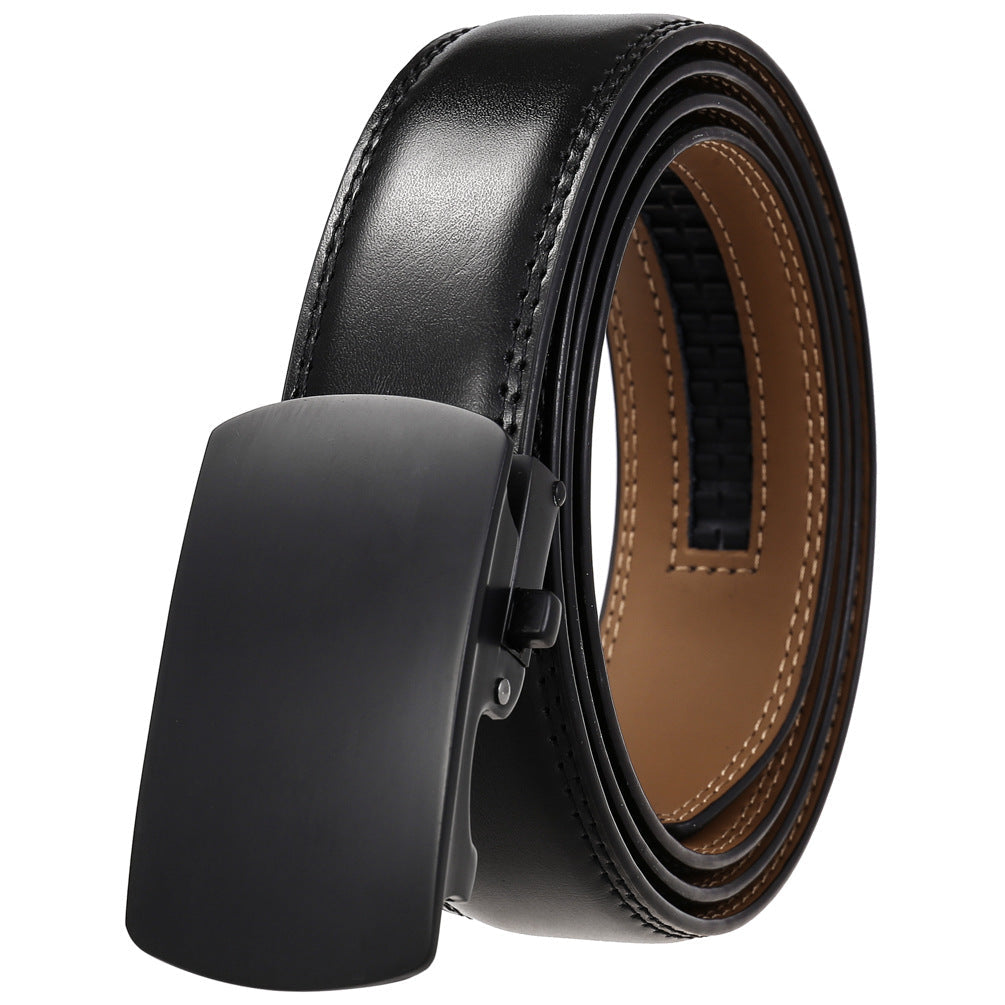 Mens Ratchet Track Belt – Smooth Leather with Matte Black Soft Plaque – Adjustable Fit