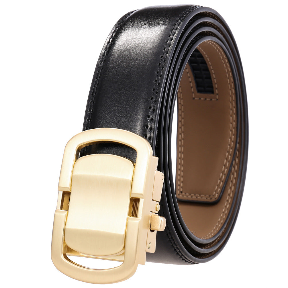Mens Ratchet Track Belt – Smooth Leather with Gold Squared Frame – Adjustable Fit