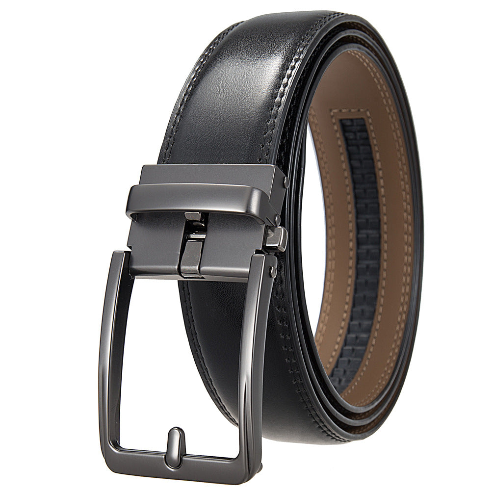 Mens Ratchet Track Belt – Smooth Leather with Gunmetal Pin Frame – Adjustable Fit