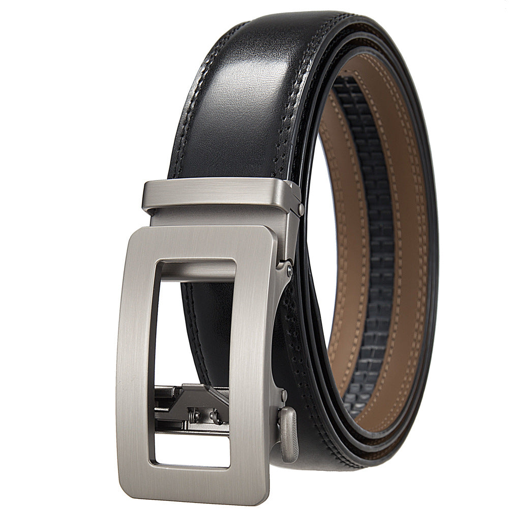 Mens Ratchet Track Belt – Smooth Leather with Brushed Gunmetal Square Frame – Adjustable Fit