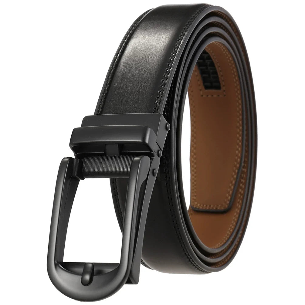 Boys Ratchet Track Belt – Smooth Leather with Matte Black Rounded Pin Frame – Adjustable Fit
