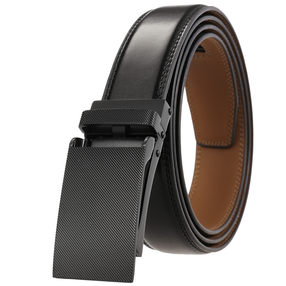 Boys Ratchet Track Belt – Smooth Leather with Matte Black Textured Plaque – Adjustable Fit