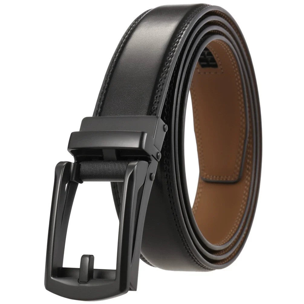 Boys Ratchet Track Belt – Smooth Leather with Matte Black Squared Pin Frame – Adjustable Fit