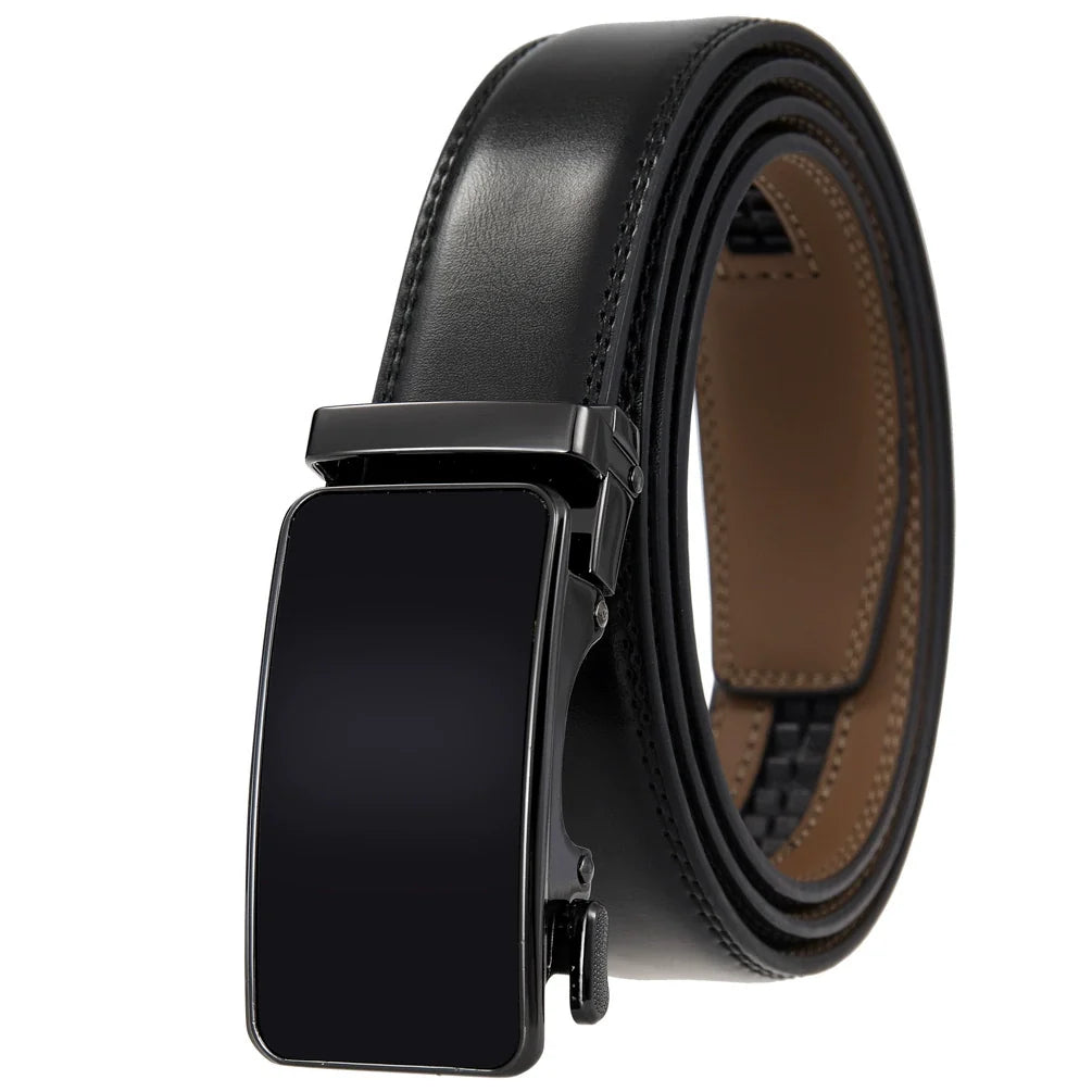 Boys Ratchet Track Belt – Smooth Leather with Black Plate Gloss Plaque – Adjustable Fit