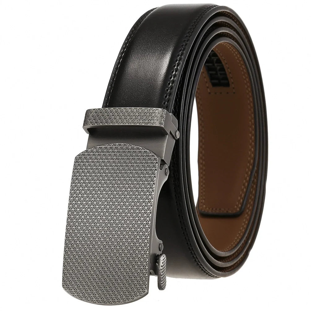 Boys Ratchet Track Belt – Smooth Leather with Brushed Gunmetal Textured Plaque – Adjustable Fit