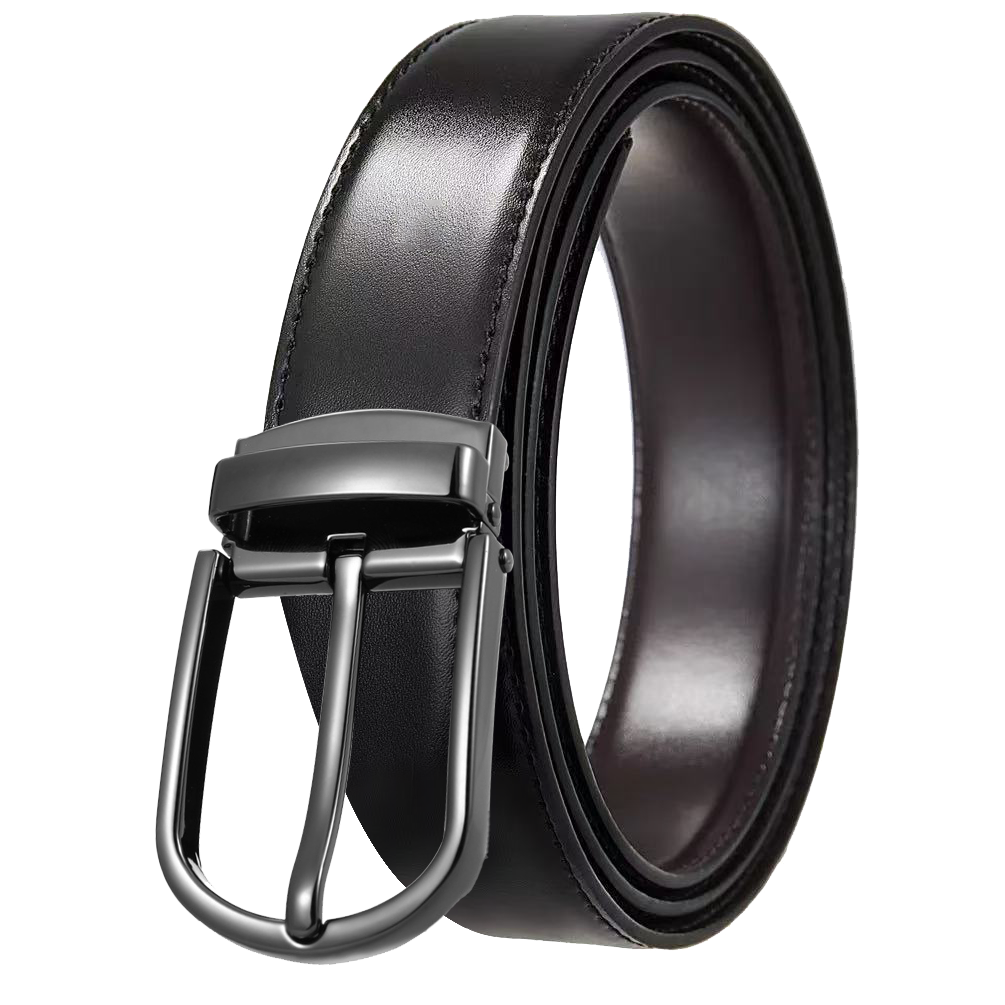 Mens Pin Buckle Belt – Smooth Leather with Gunmetal Rounded Pin Buckle – Adjustable Fit