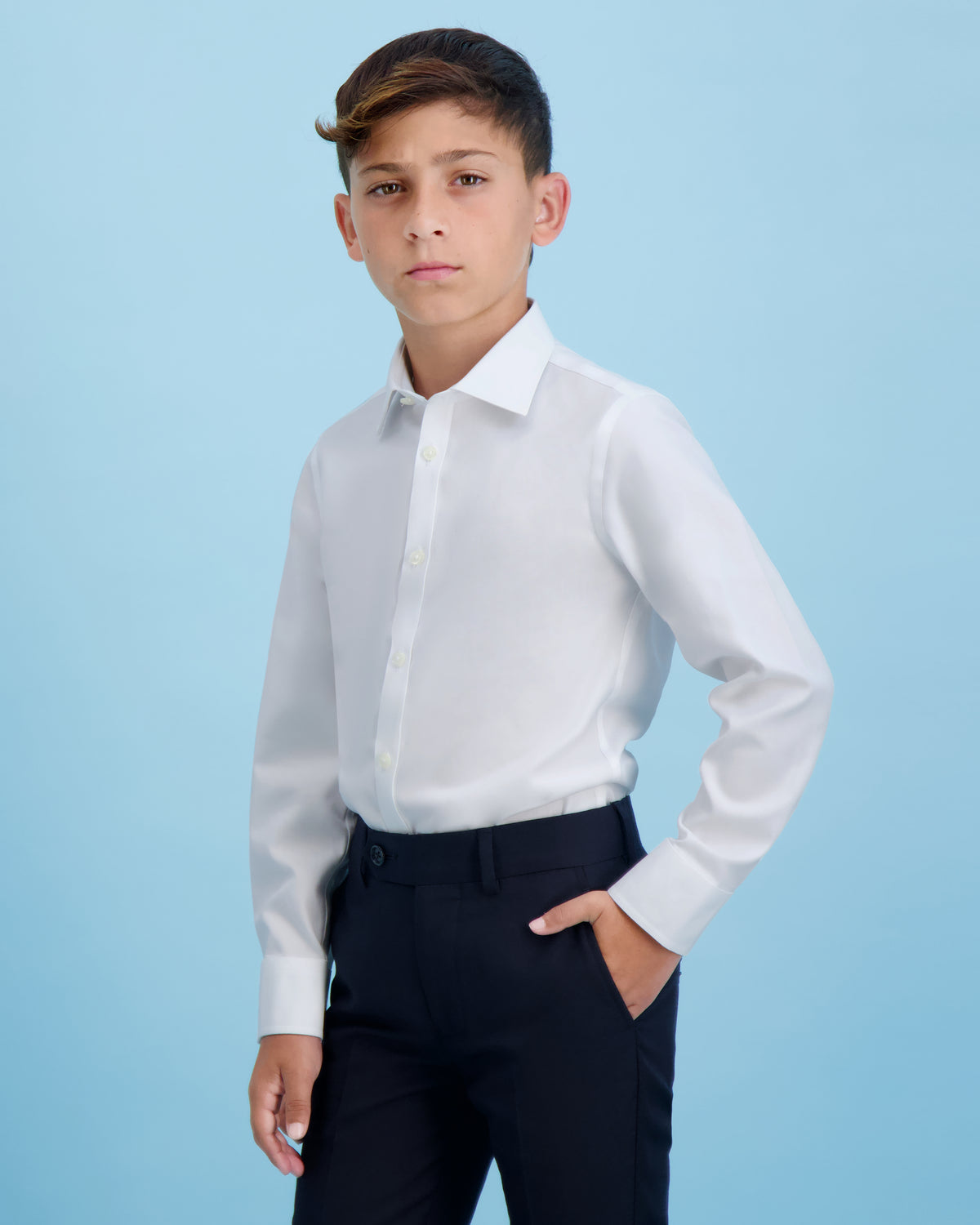 CLEAN Boys Twill NON IRON Cutaway Collar Long Sleeves