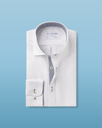 CLEAN Boys Twill NON IRON Cutaway Collar Shirt Long Sleeves with Navy Trellis Contrast Fabric