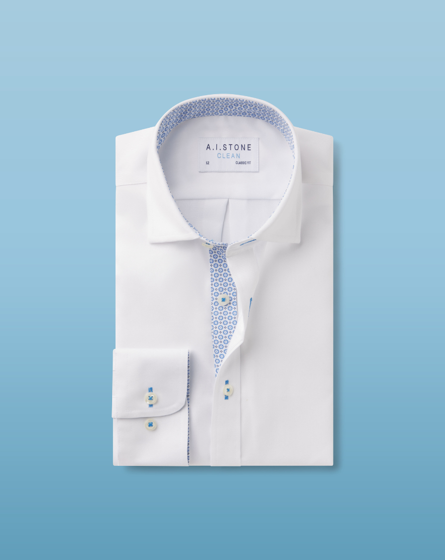 CLEAN Boys Twill NON IRON Cutaway Collar Shirt Long Sleeves with Periwinkle Petal Contrast Fabric