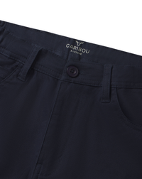 Boys Caribou navy 5-pocket pant, waistband and pocket detail