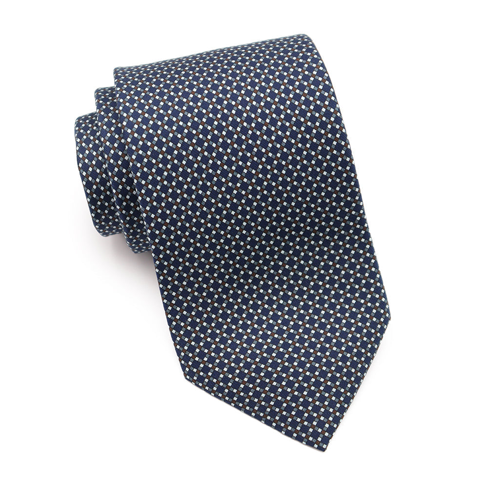 Mens Ledberry Silk Tie - Navy Diamond Check