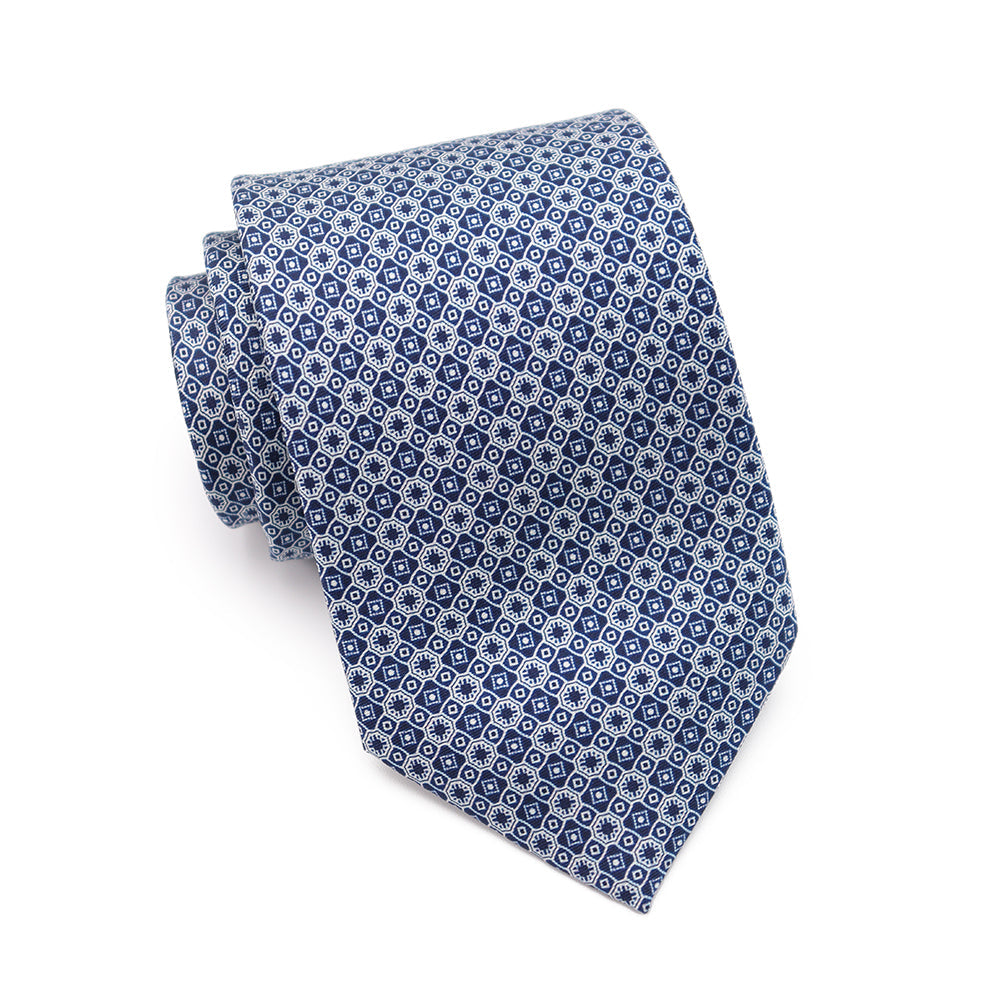 Mens Ledberry Silk Tie - Marine Lattice