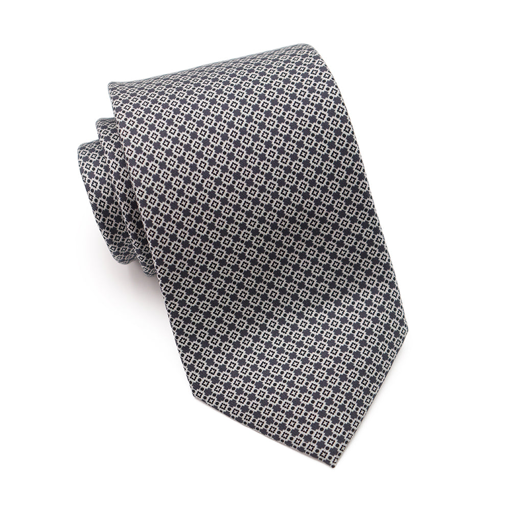 Mens Ledberry Silk Tie - Silver Floret