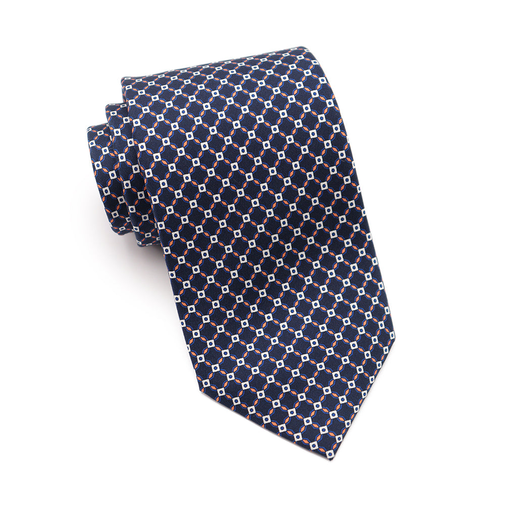 Mens Ledberry Silk Tie - Navy Star Tile