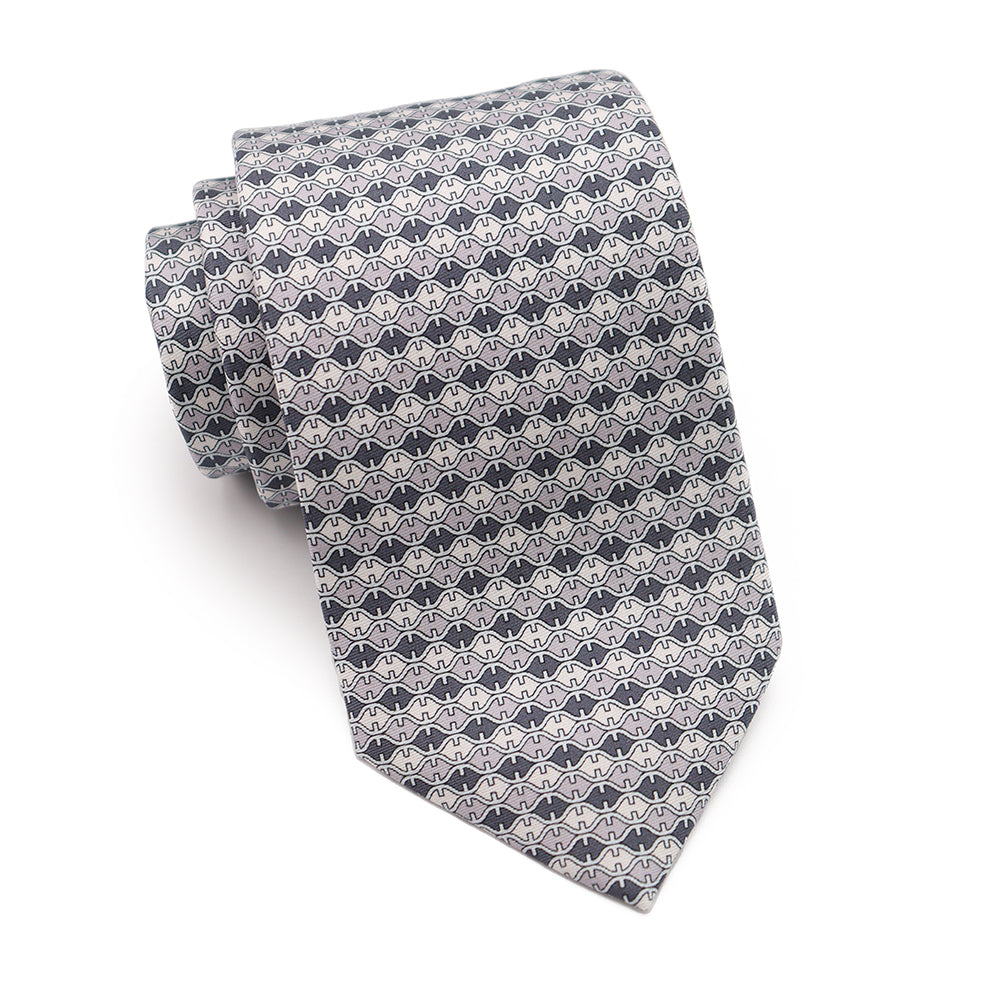Mens Ledberry Silk Tie - Grey Medallion