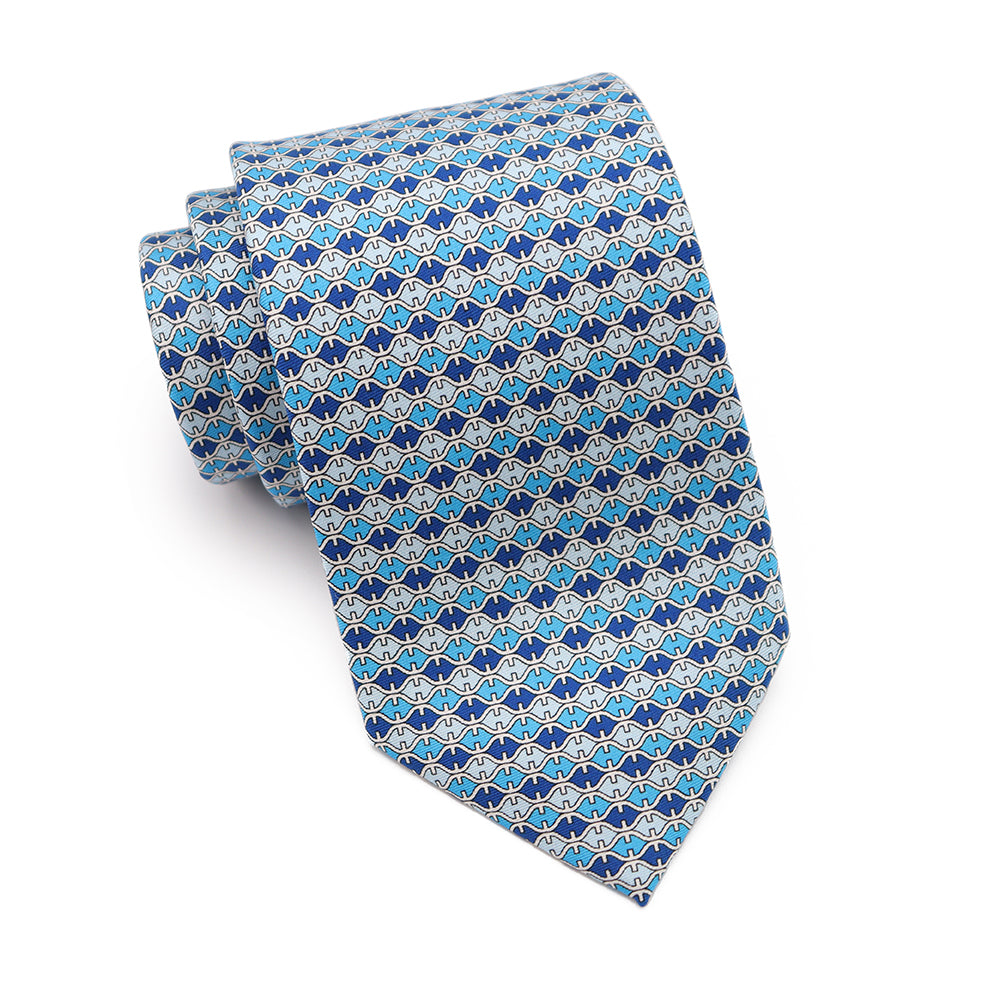 Mens Ledberry Silk Tie - Aqua Medallion