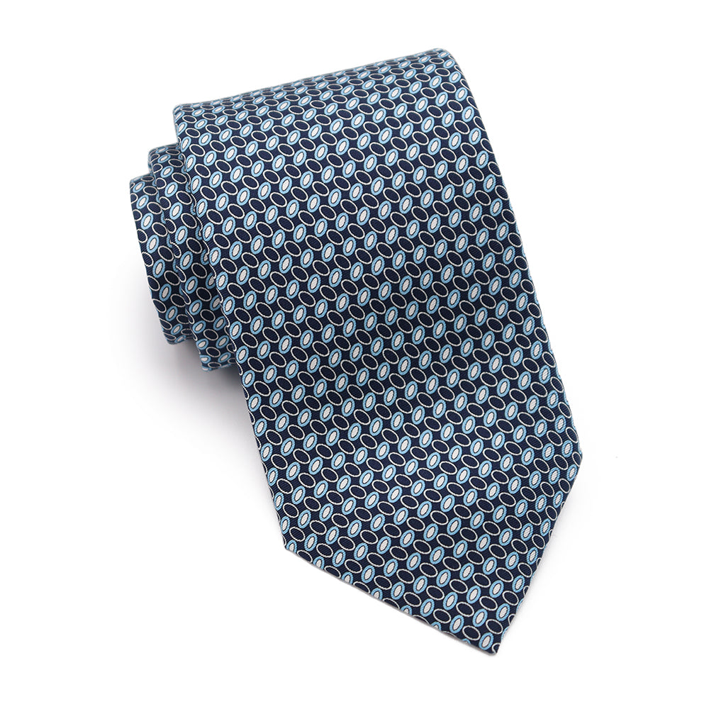Mens Ledberry Silk Tie - Steel Blue Clover