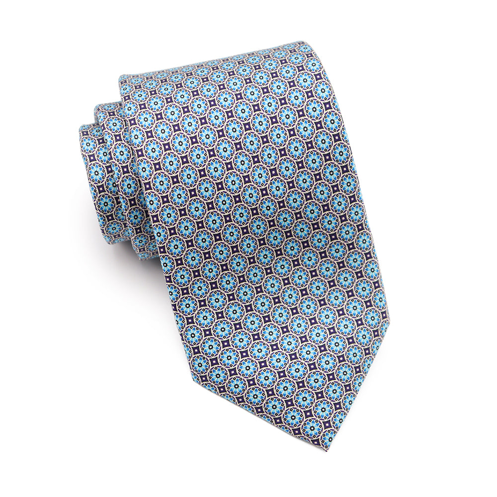Mens Ledberry Silk Tie - Silver Mosaic