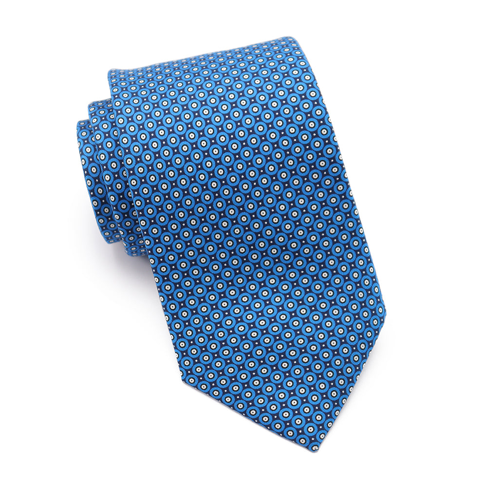 Mens Ledberry Silk Tie - Blue Circle Dot