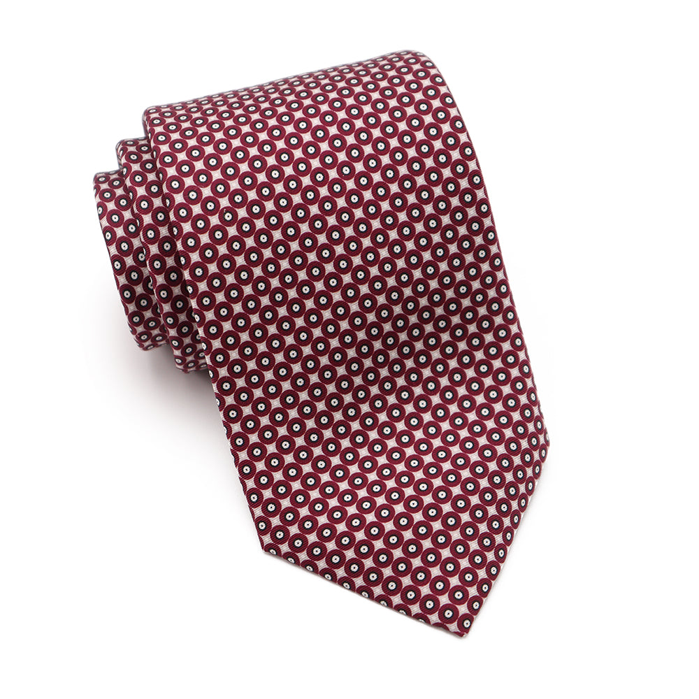 Mens Ledberry Silk Tie - Burgundy Circle Dot
