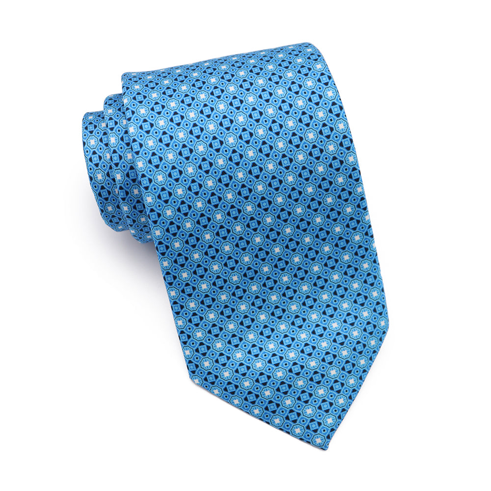 Mens Ledberry Silk Tie - Turquoise Lattice