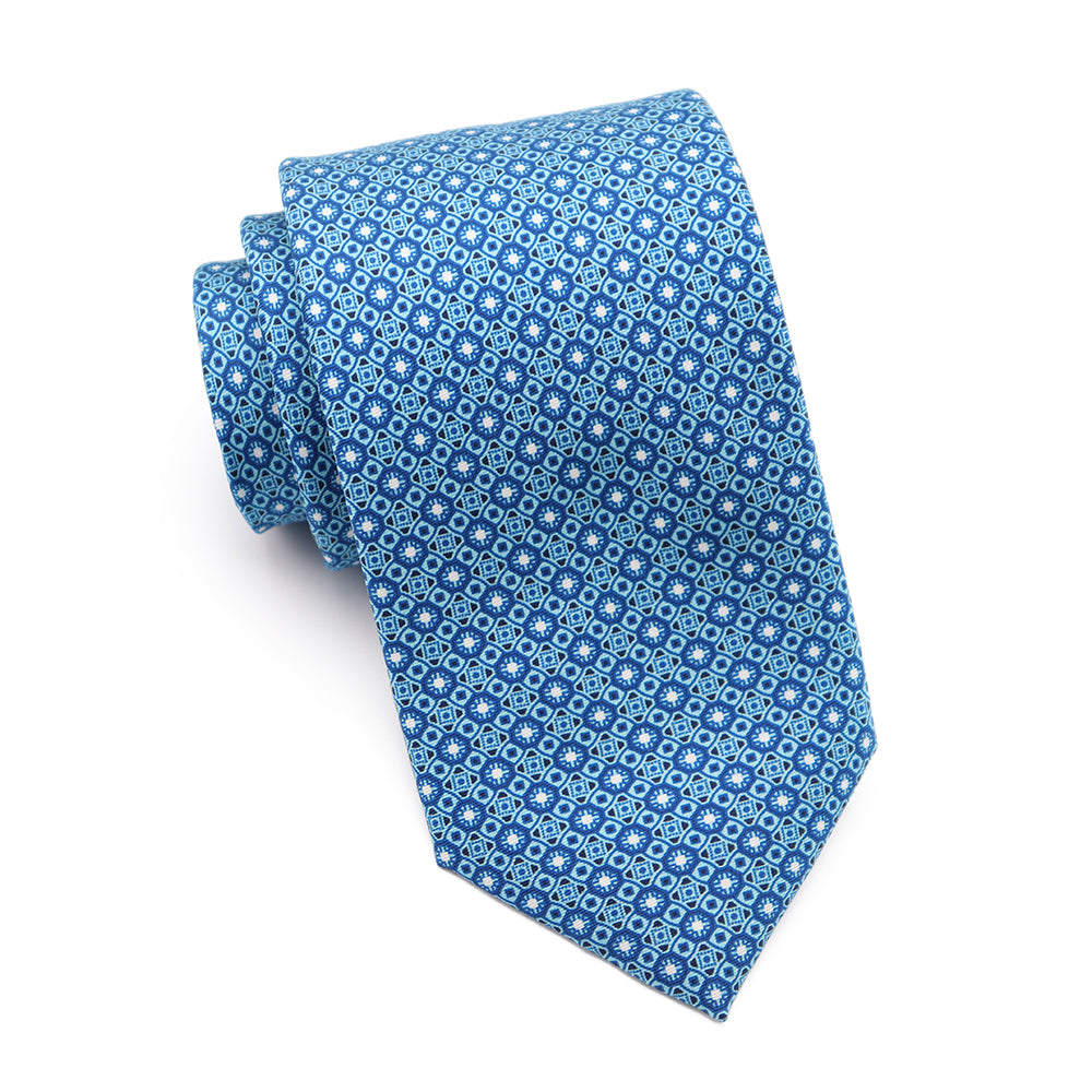 Mens Ledberry Silk Tie - Teal Lattice
