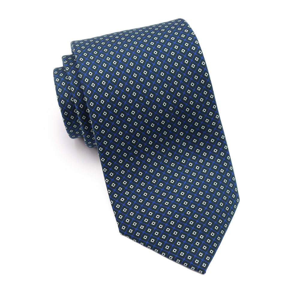Mens Ledberry Silk Tie - Navy Square Tile