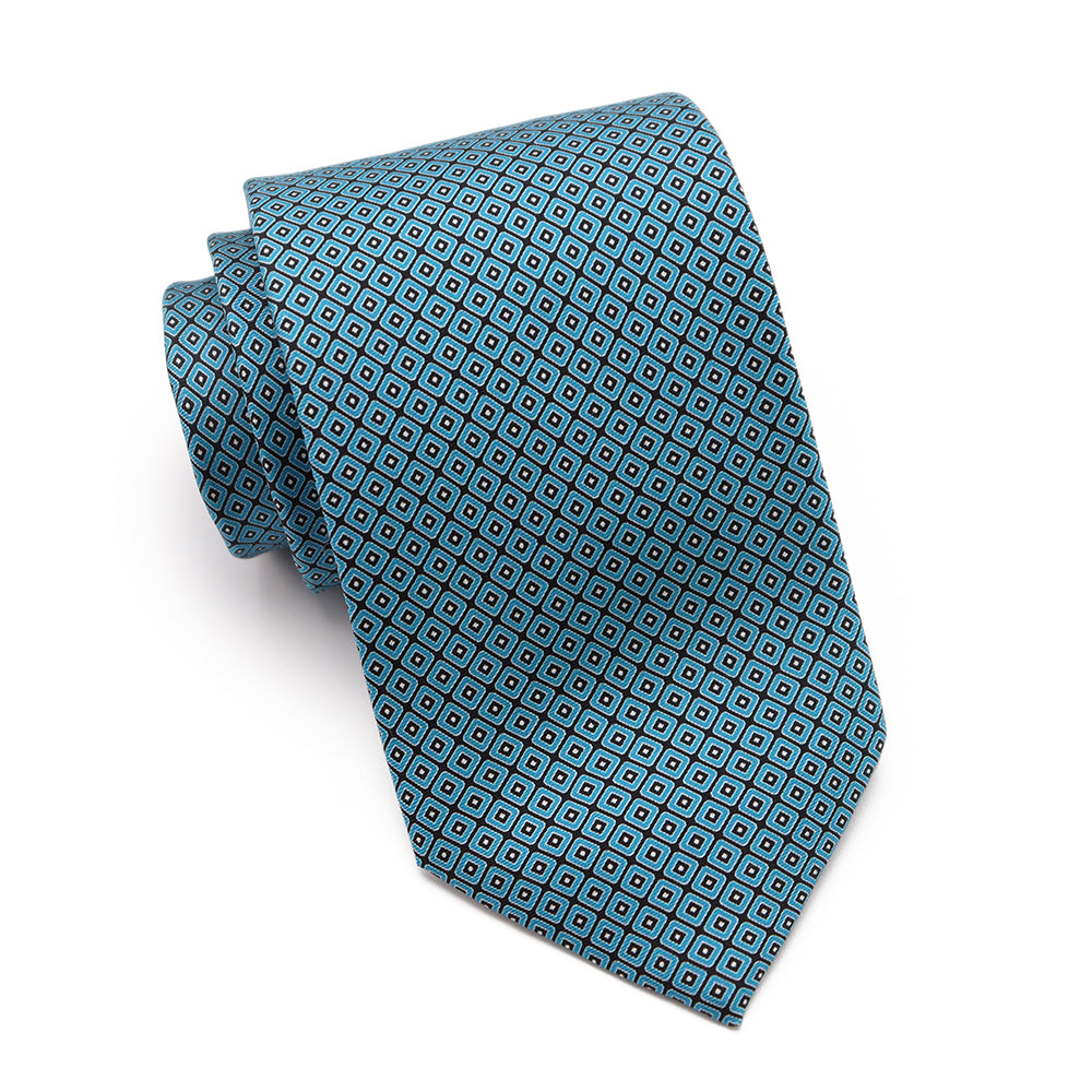 Mens Ledberry Silk Tie - Teal Square Tile