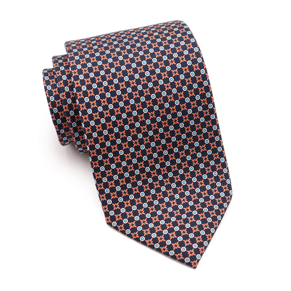 Mens Ledberry Silk Tie - Rust Flower Dot
