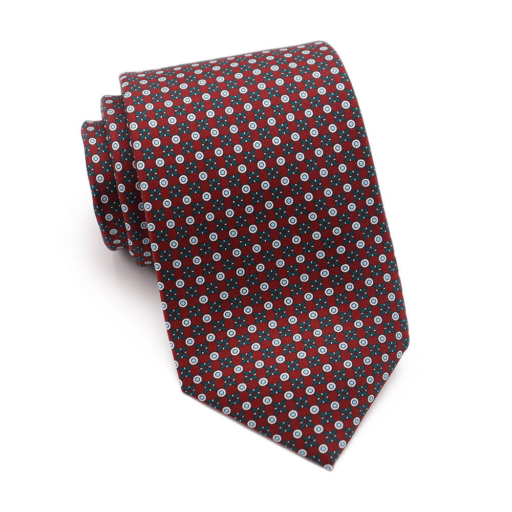 Mens Ledberry Silk Tie - Red Flower Dot