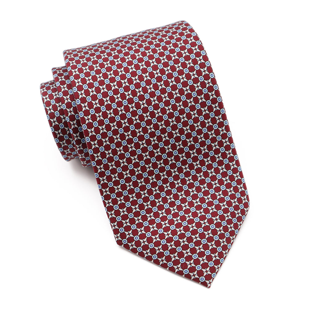 Mens Ledberry Silk Tie - Red Clay Circle Check