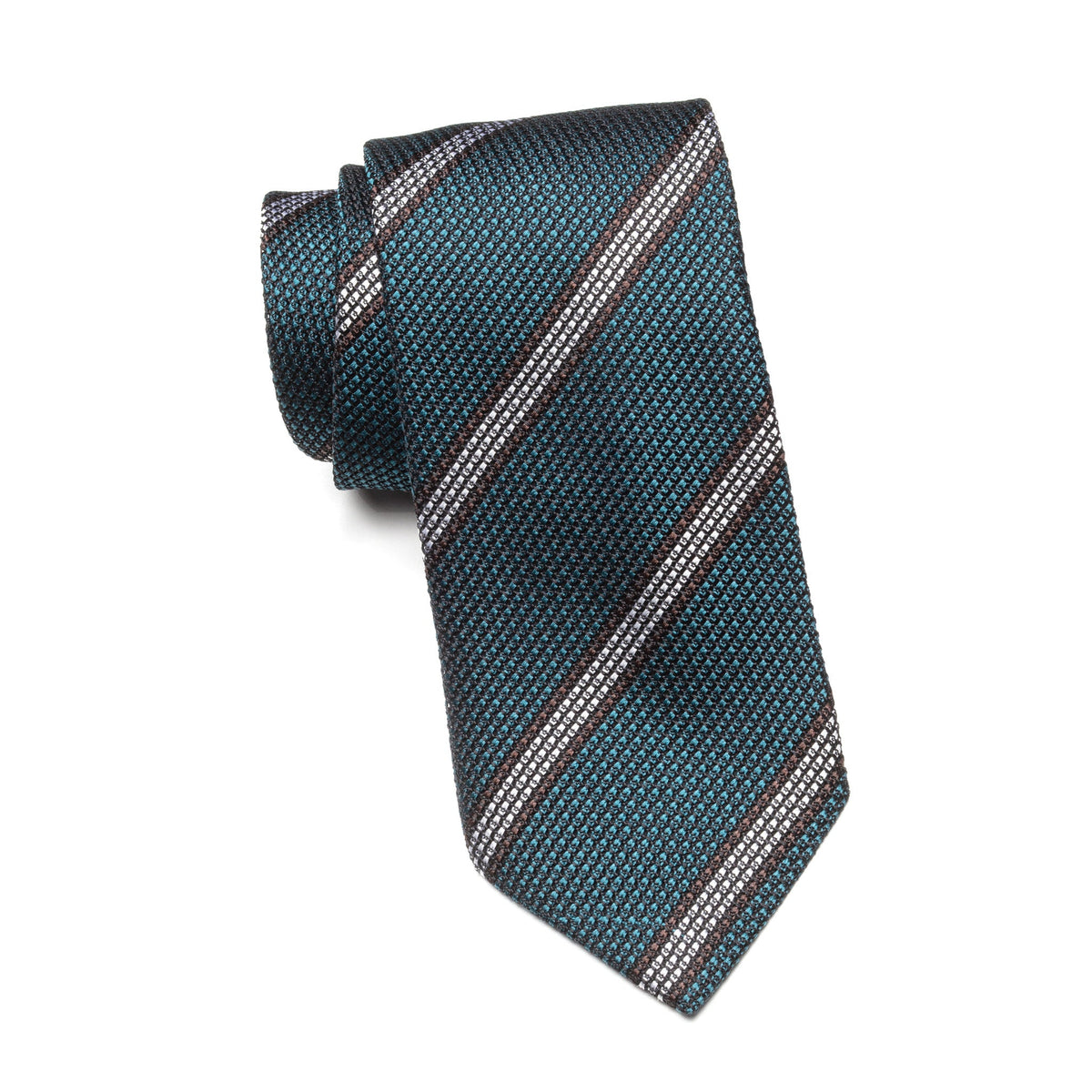 Mens Ledberry Grenadine Tie – Teal Mocha Stripe