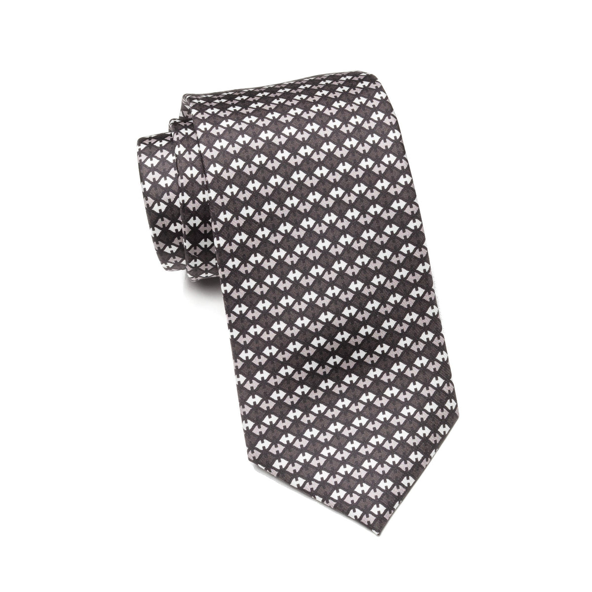 Mens Ledberry Silk Tie – Charcoal Houndstooth Matrix