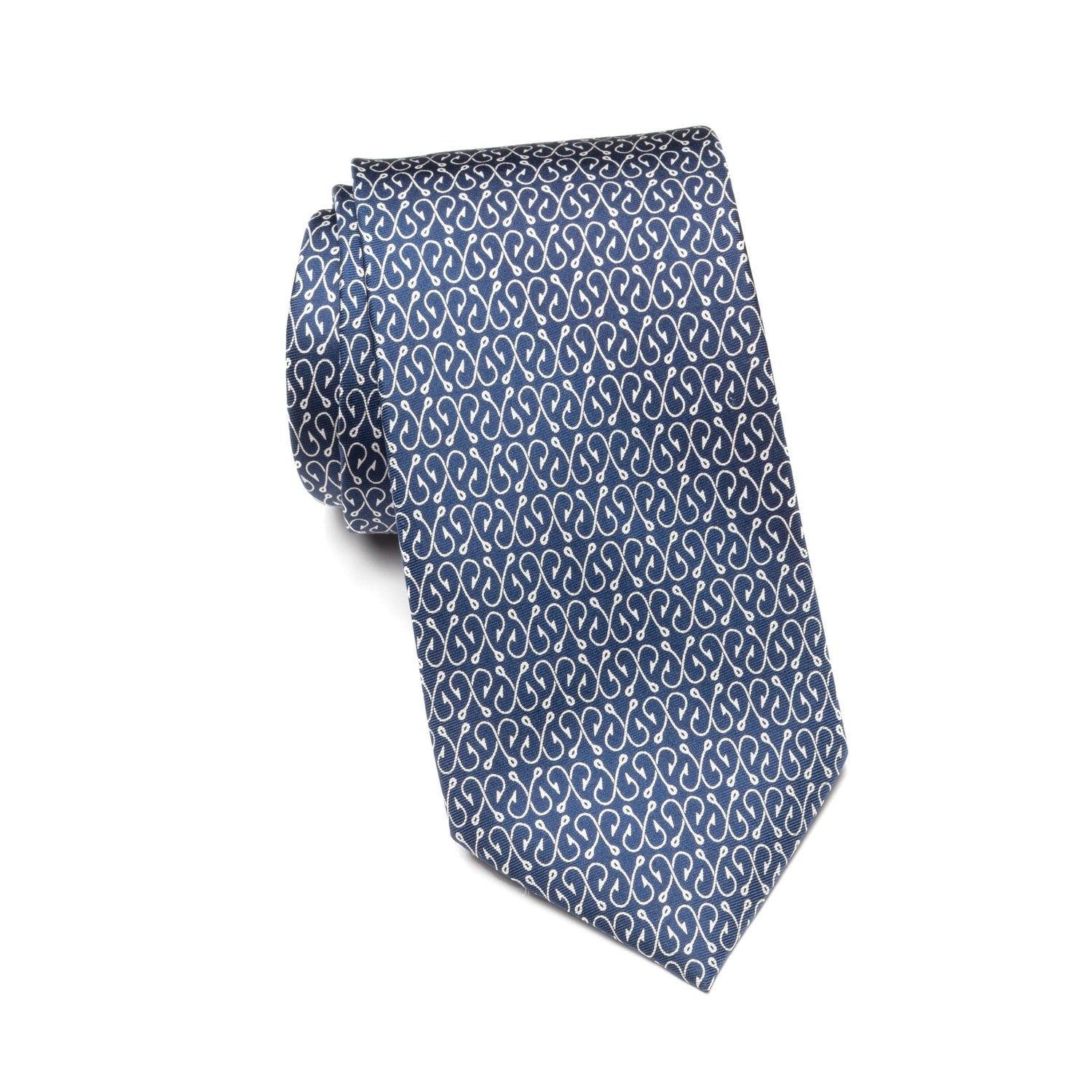 Mens Ledberry Silk Tie – Navy Curl Motif