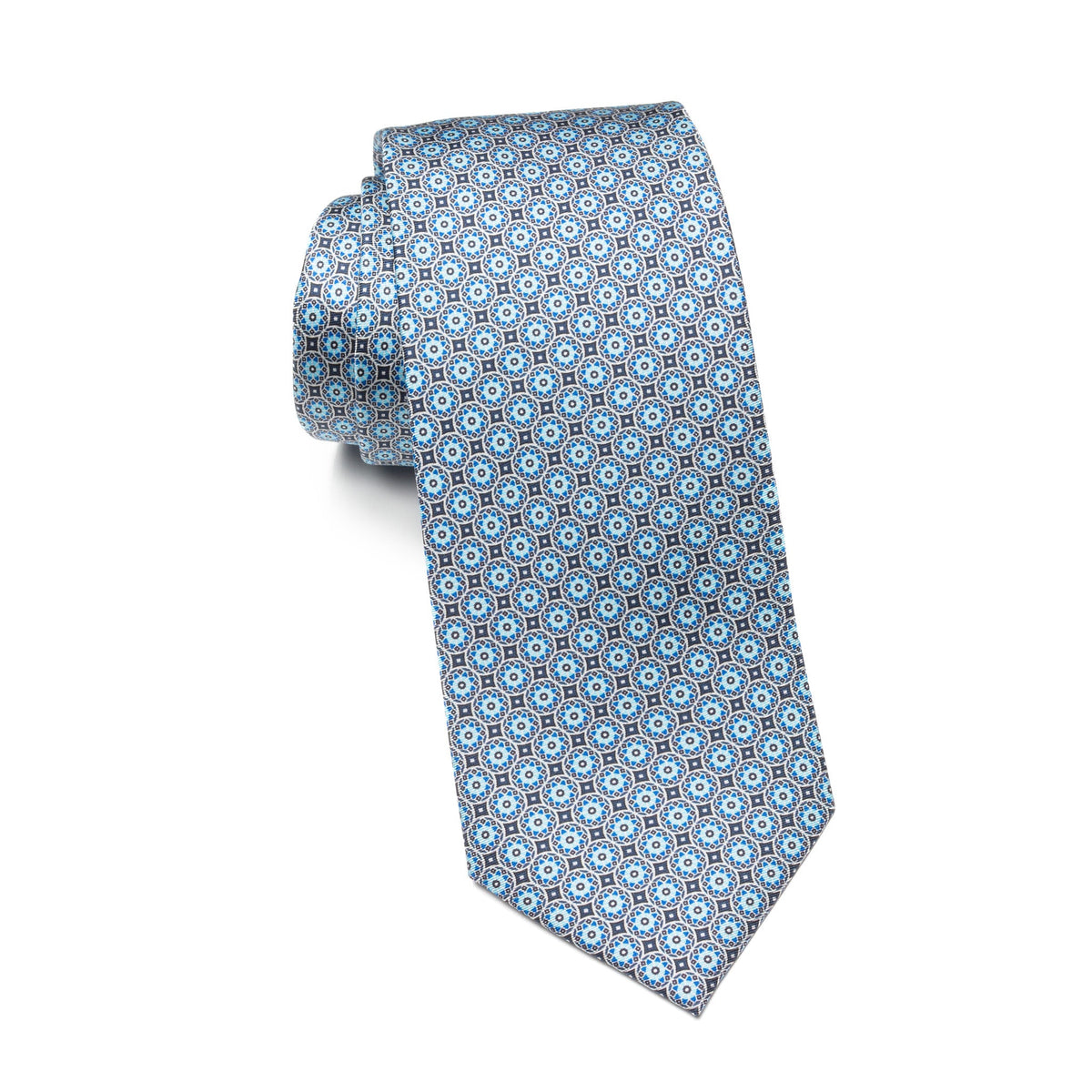 Mens Ledberry Silk Tie – Blue Mosaic Medallion