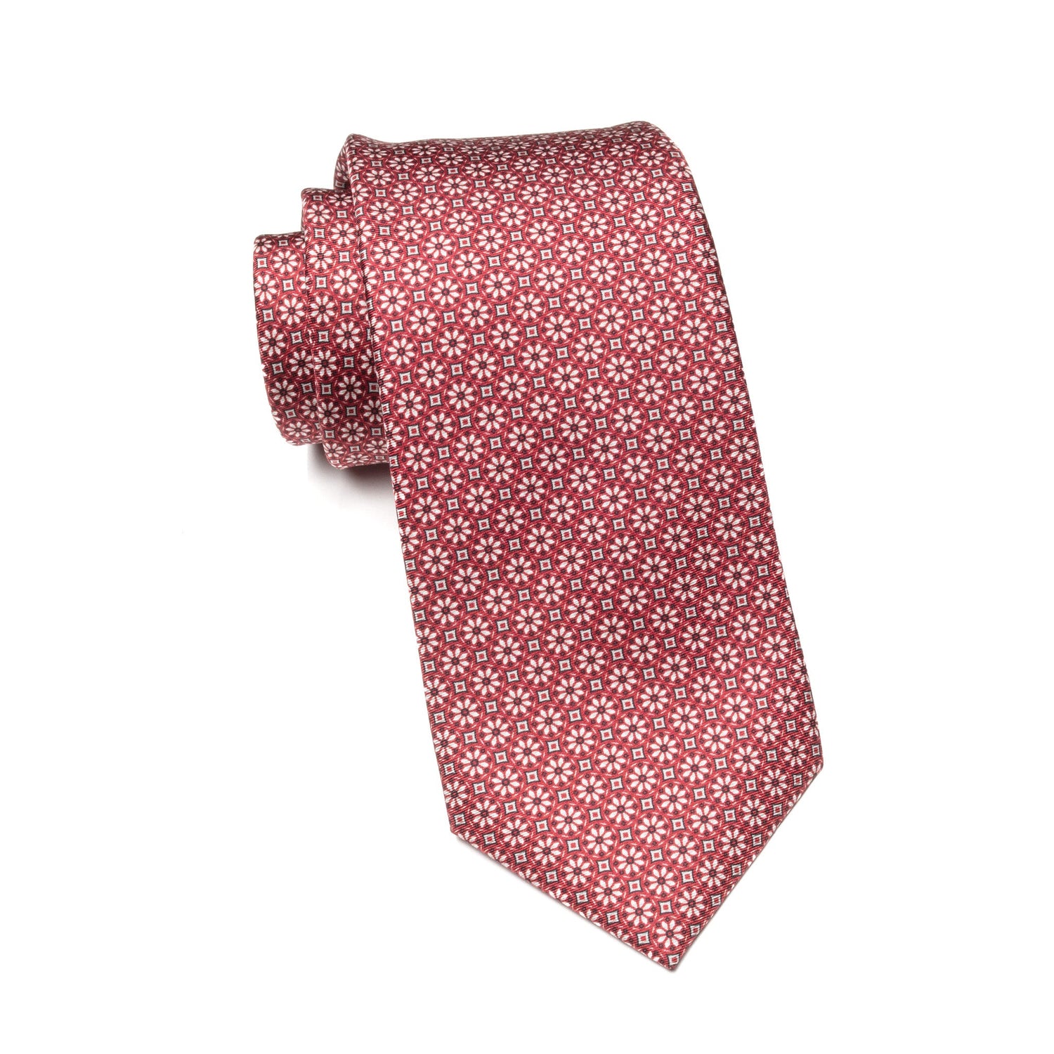 Mens Ledberry Silk Tie – Red Geometric Snowflake