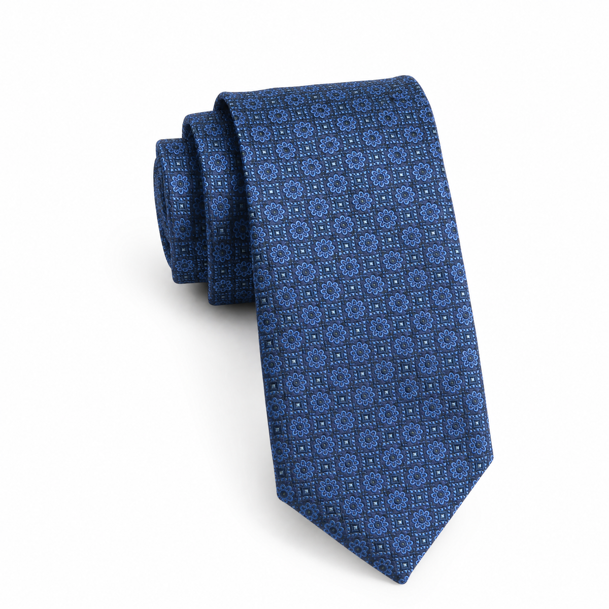 Boys Cache Tie - Navy Floral Medallion - polyester microfiber tie