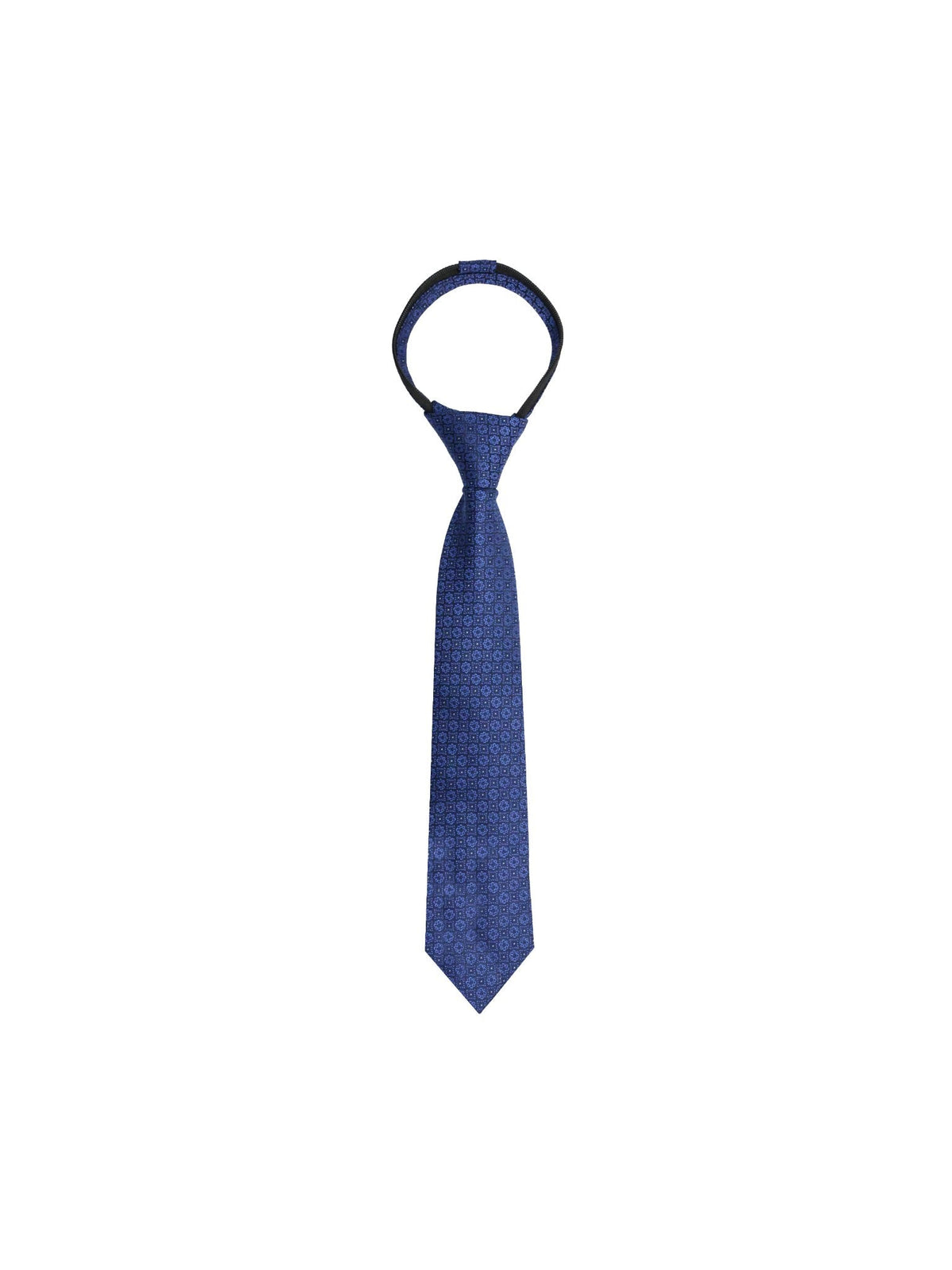 Boys Zipper Tie - Navy Floral Medallion - polyester microfiber tie