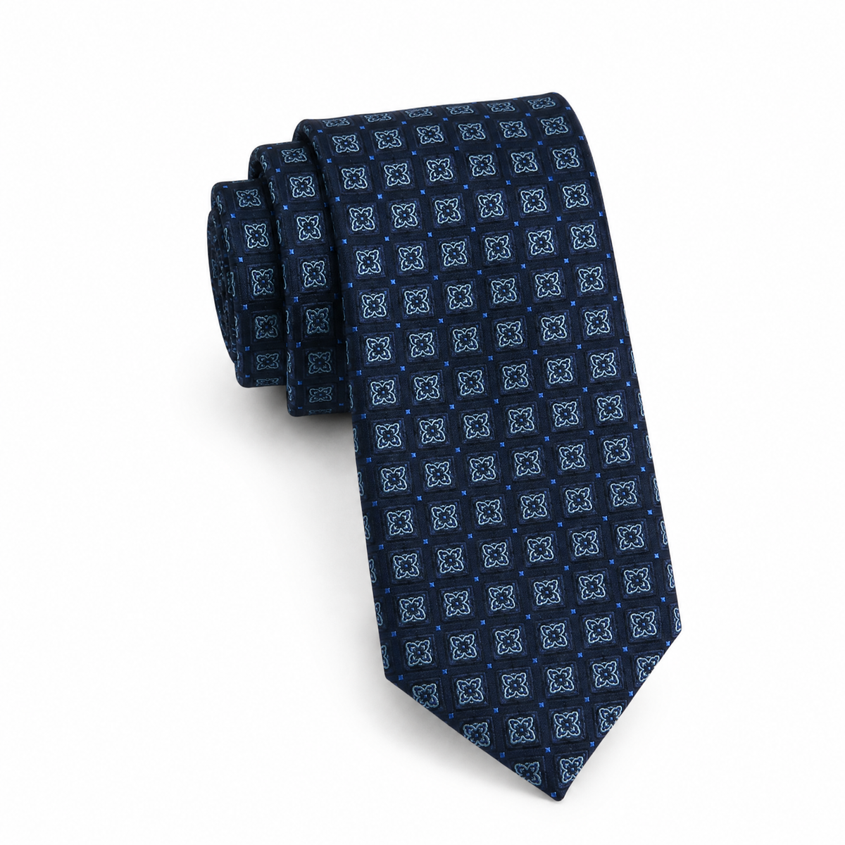 Boys Cache Tie - Navy Framed Medallion - polyester microfiber tie