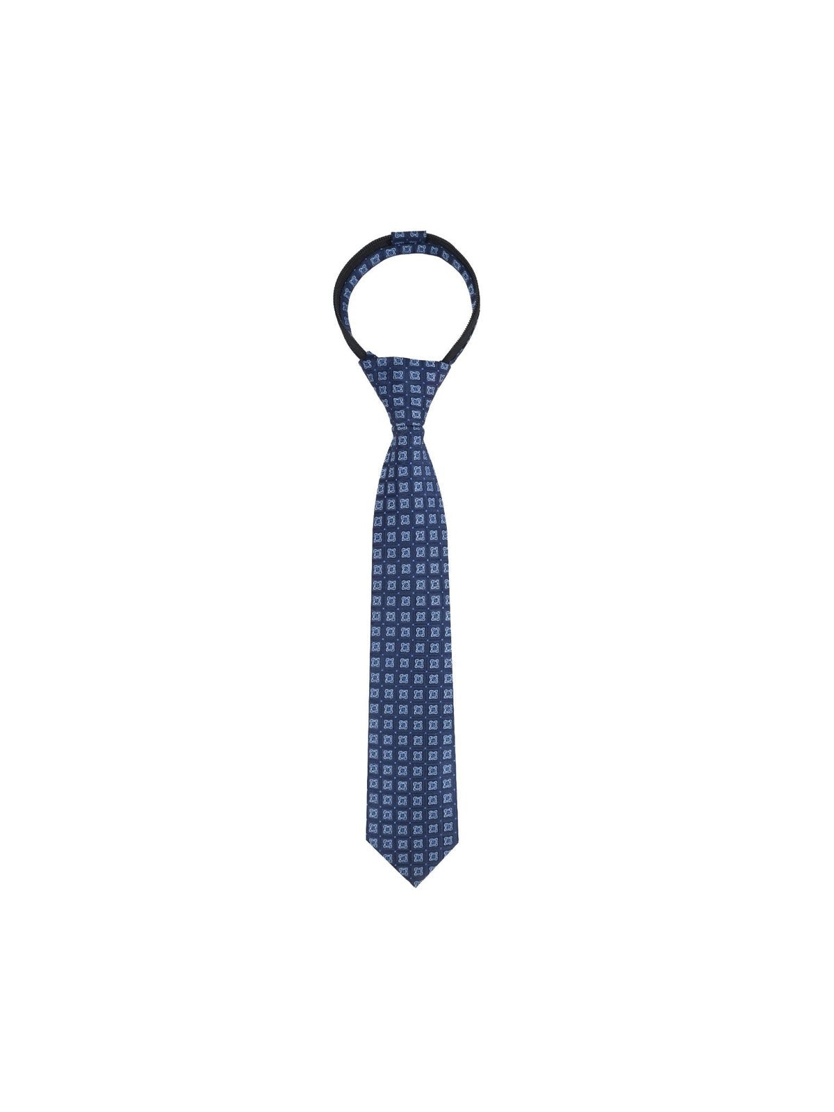 Boys Zipper Tie - Navy Framed Medallion - polyester microfiber tie