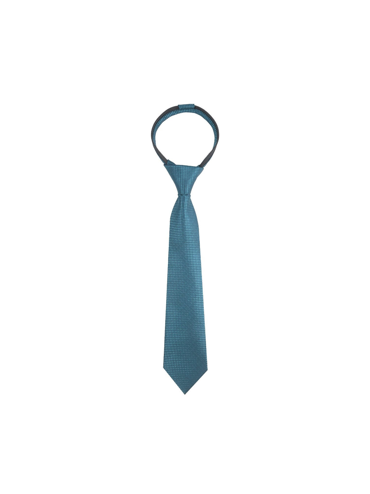 Boys Zipper Tie - Teal Basket Check - polyester microfiber tie