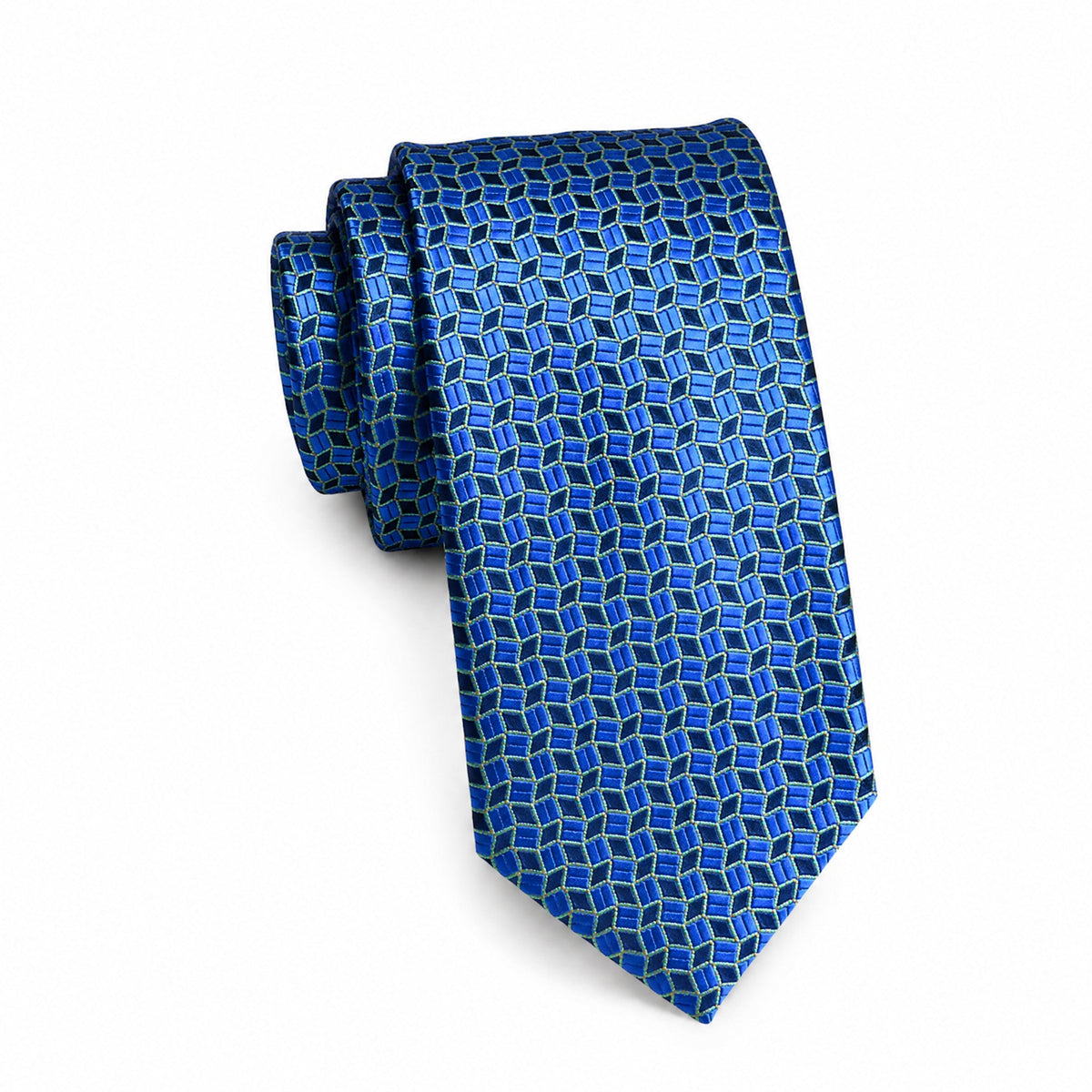 Boys Cache Tie - Cobalt Cube Geo - polyester microfiber tie