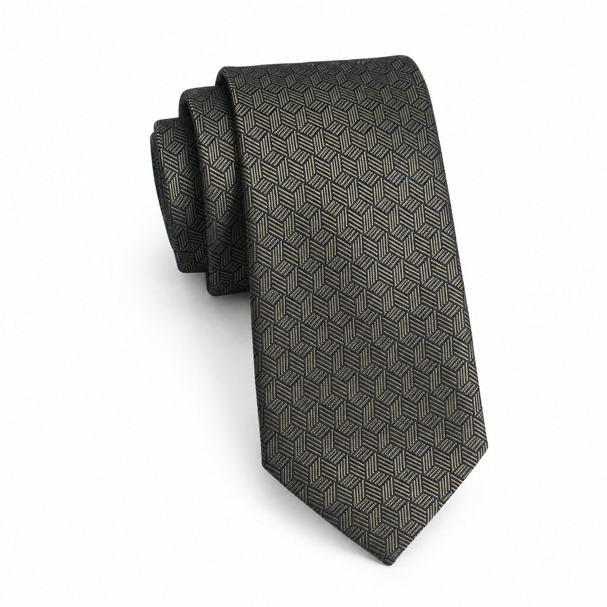 Boys Cache Tie - Olive Chevron Weave - polyester microfiber tie