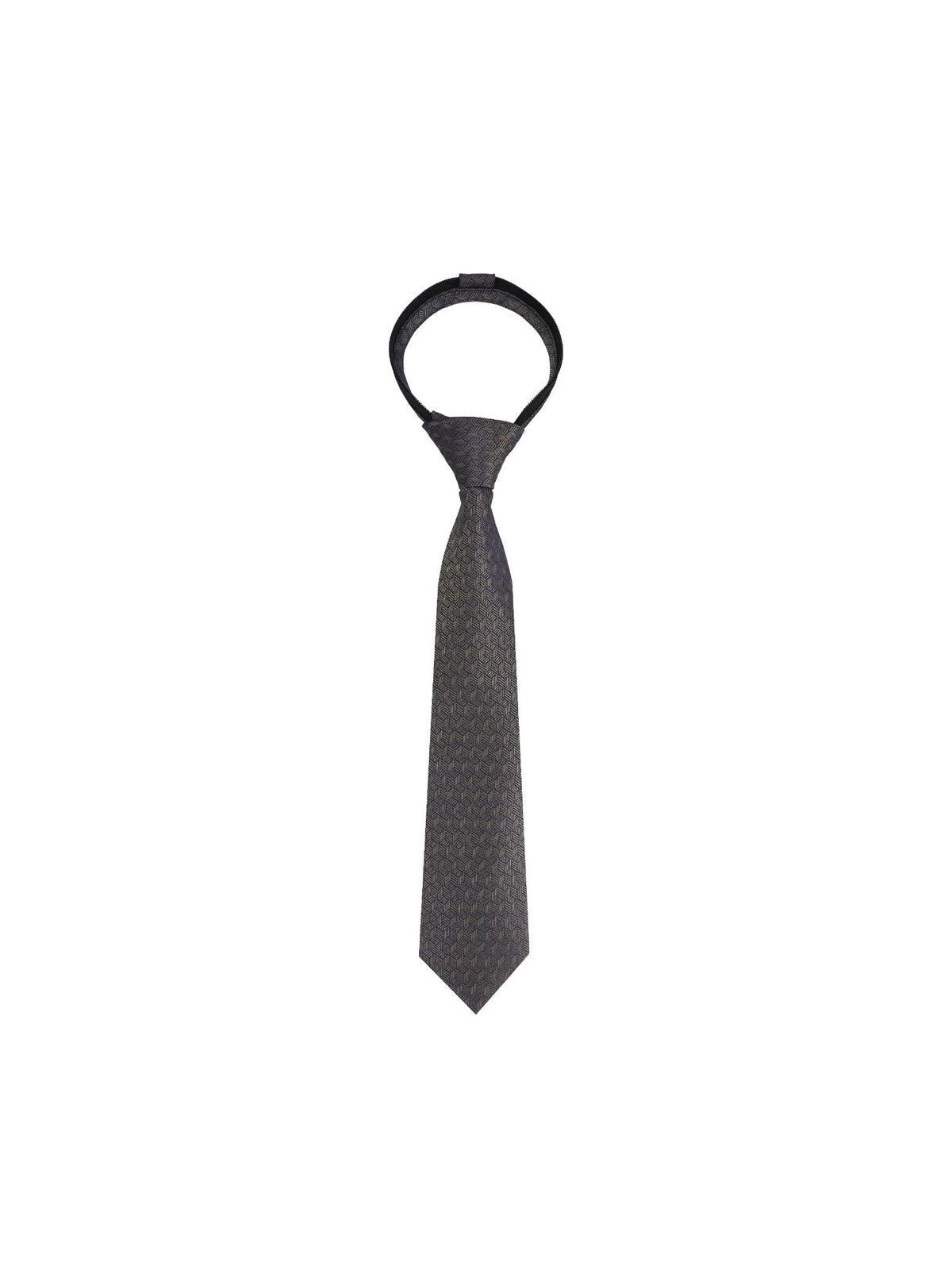 Boys Zipper Tie - Olive Chevron Weave - polyester microfiber tie